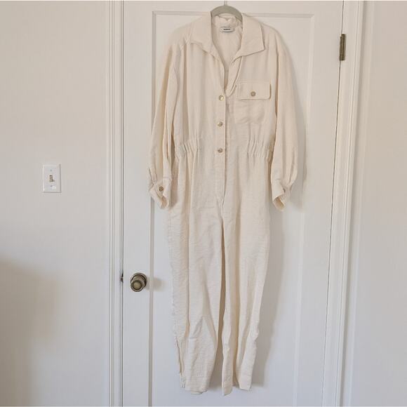NWT Sandro Long-Sleeve Ivory/Ecru Linen Blend Utility Jumpsuit, size 42 / US 10 - Picture 3 of 16